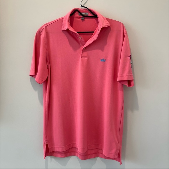 Peter Millar Pink Mens Golf Polo Hawaiian Shirt Floral Tiki Summer Comfort Small - Picture 1 of 9